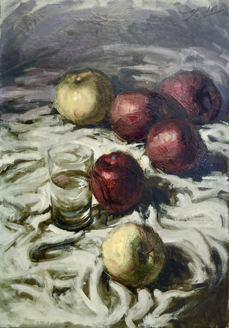 "Stillleben mit Glas und Äpfeln"